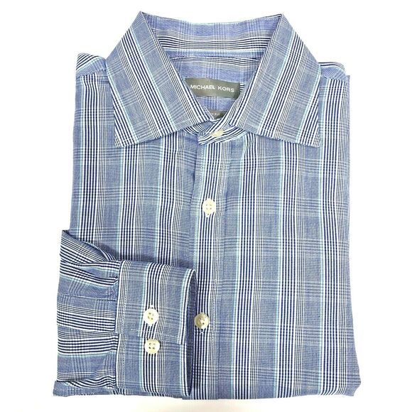 Michael Kors Other - Michael Kors Mens Size 16 Large Slim Fit Blue Dress Shirt Plaid 32/33 Sleeve